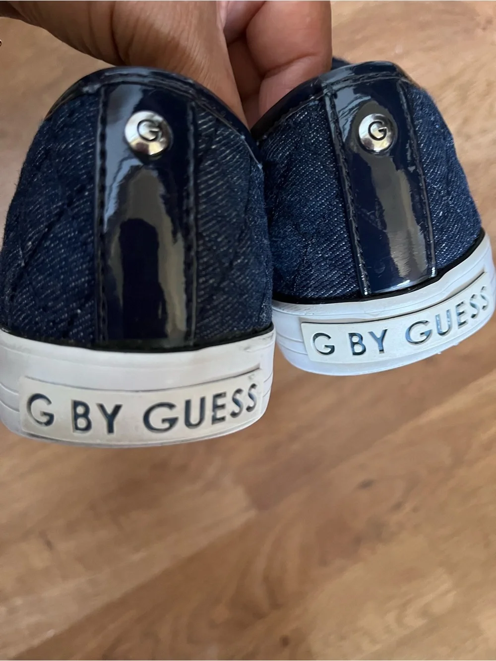 G by Guess Navy Quilted Lace-Up Sneakers with Silver Hardware - Size 7.5M